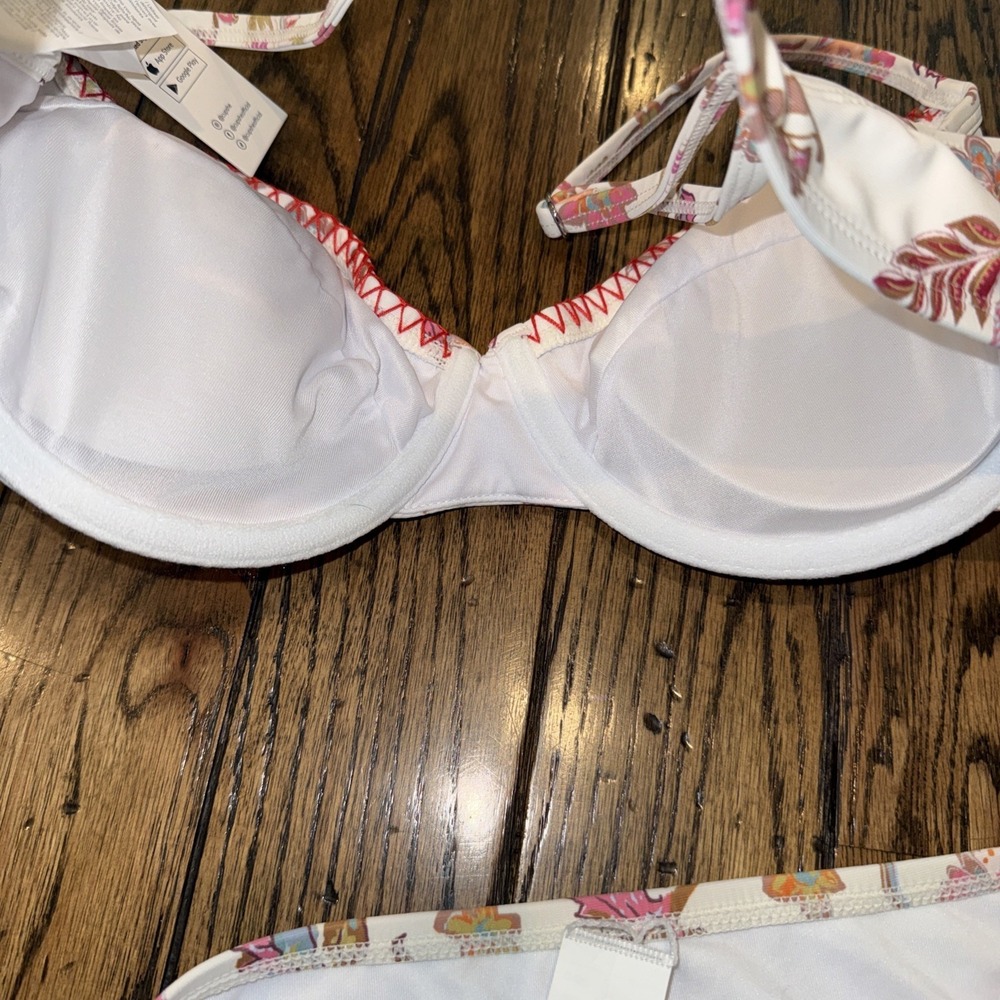 Cupshe Bikini Large Top Small High Waist Bottom NWT White Pink Red Floral - Picture 7 of 9